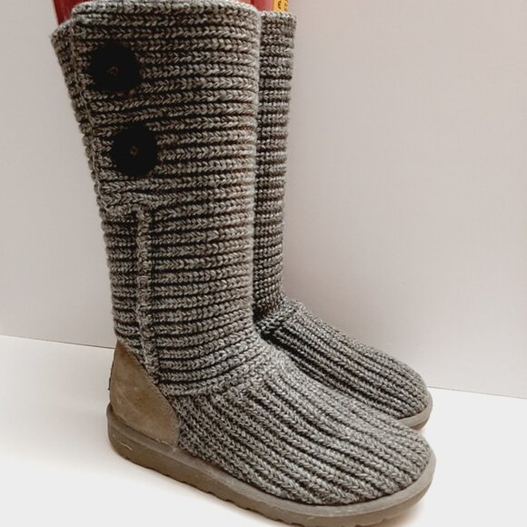 UGG Classic Cardy Boots 2-Button Tall / Fold-Over Knit Grey Sz 5 - Picture 16 of 16